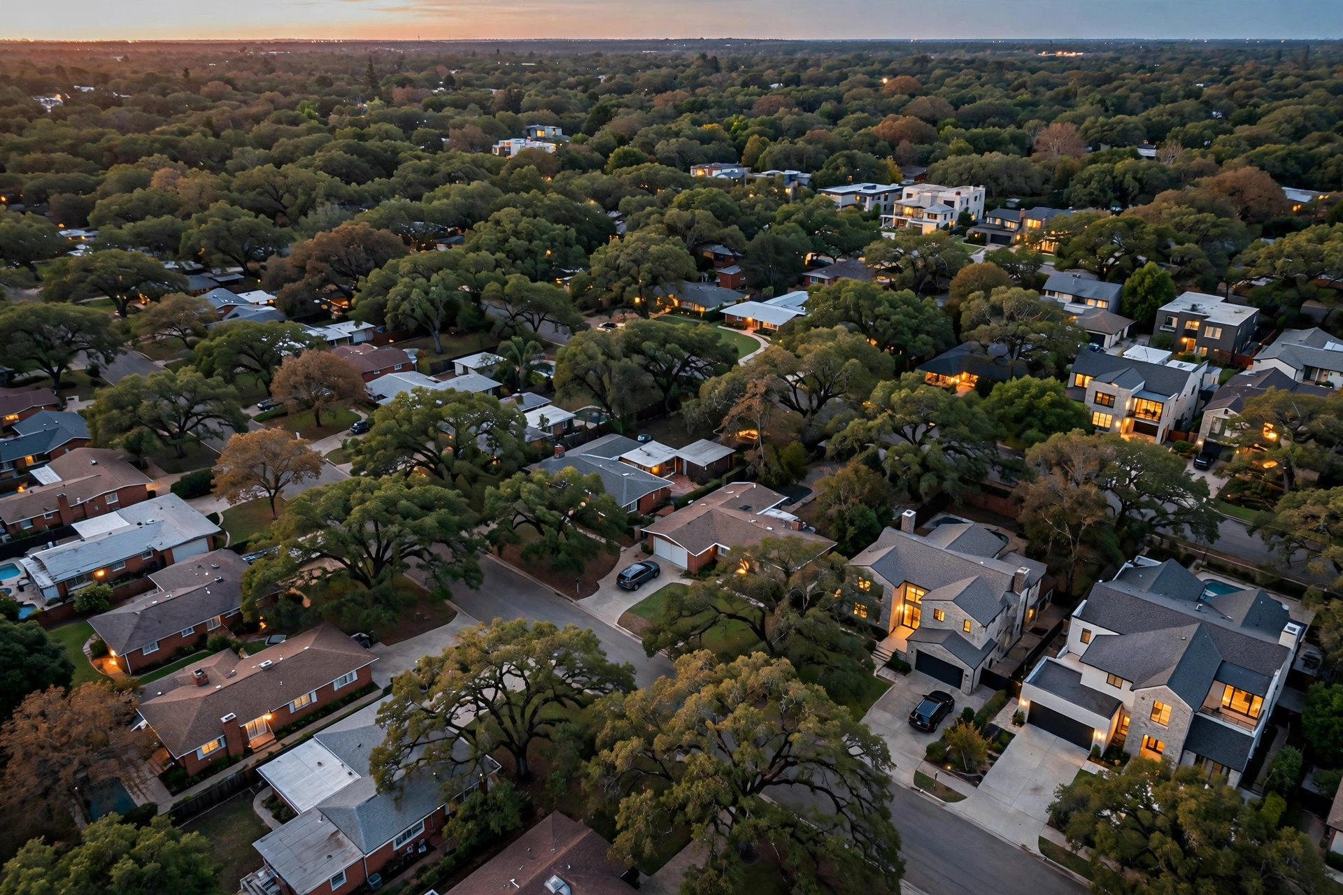 Davie rooftops, palm canopy and pasture parcels spreading across western Broward County